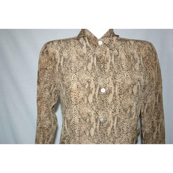 Spenser Jeremy Women's Blouse Brown Size 4 Rattlesnake Scales Abalone Buttons - Picture 6 of 12